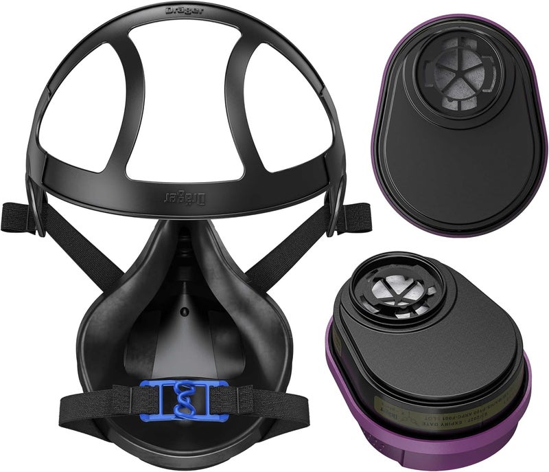 Drager قناع التنفس X-plore 3500 متعدد الغازات/كارتريدج مدمج P100 (OV/AG/HF/FM/CD/AM/MA/HS/P100) معتمد من NIOSH نصف قناع للرسم والمواد الكيميائية والبناء - Image 2